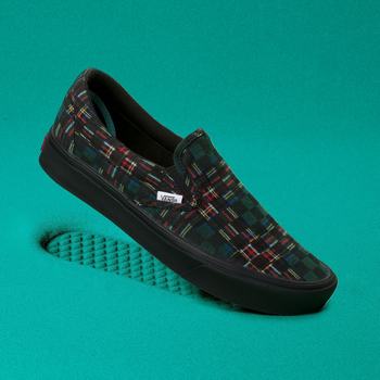 Panske Slip On Tenisky Vans Plaid Check ComfyCush Zelene/Biele VA18QFIZT